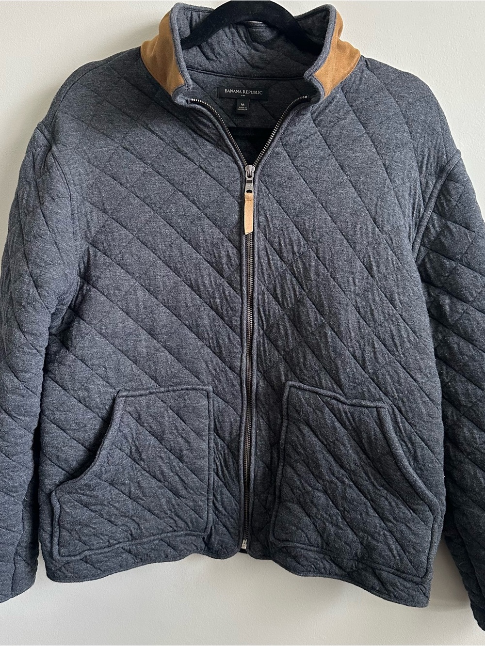 Banana Republic Quilted Charcoal Jacket with Tan Collar